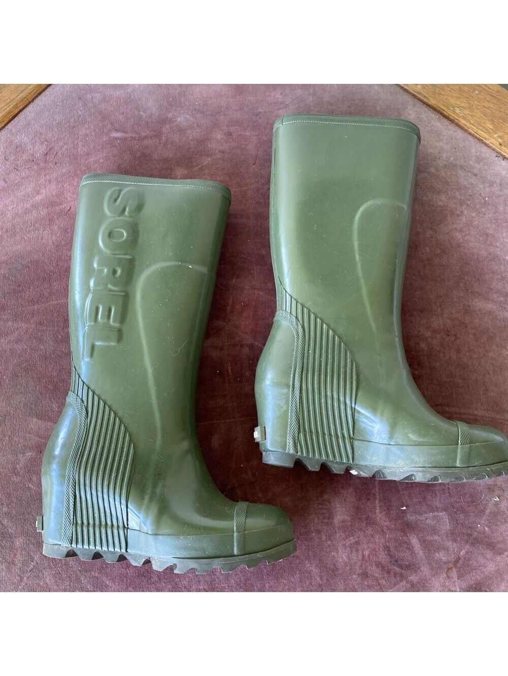 Sorel Tall Rubber Boots Wedge Size 7 Green Womens NL 2527-383 - Picture 2 of 8